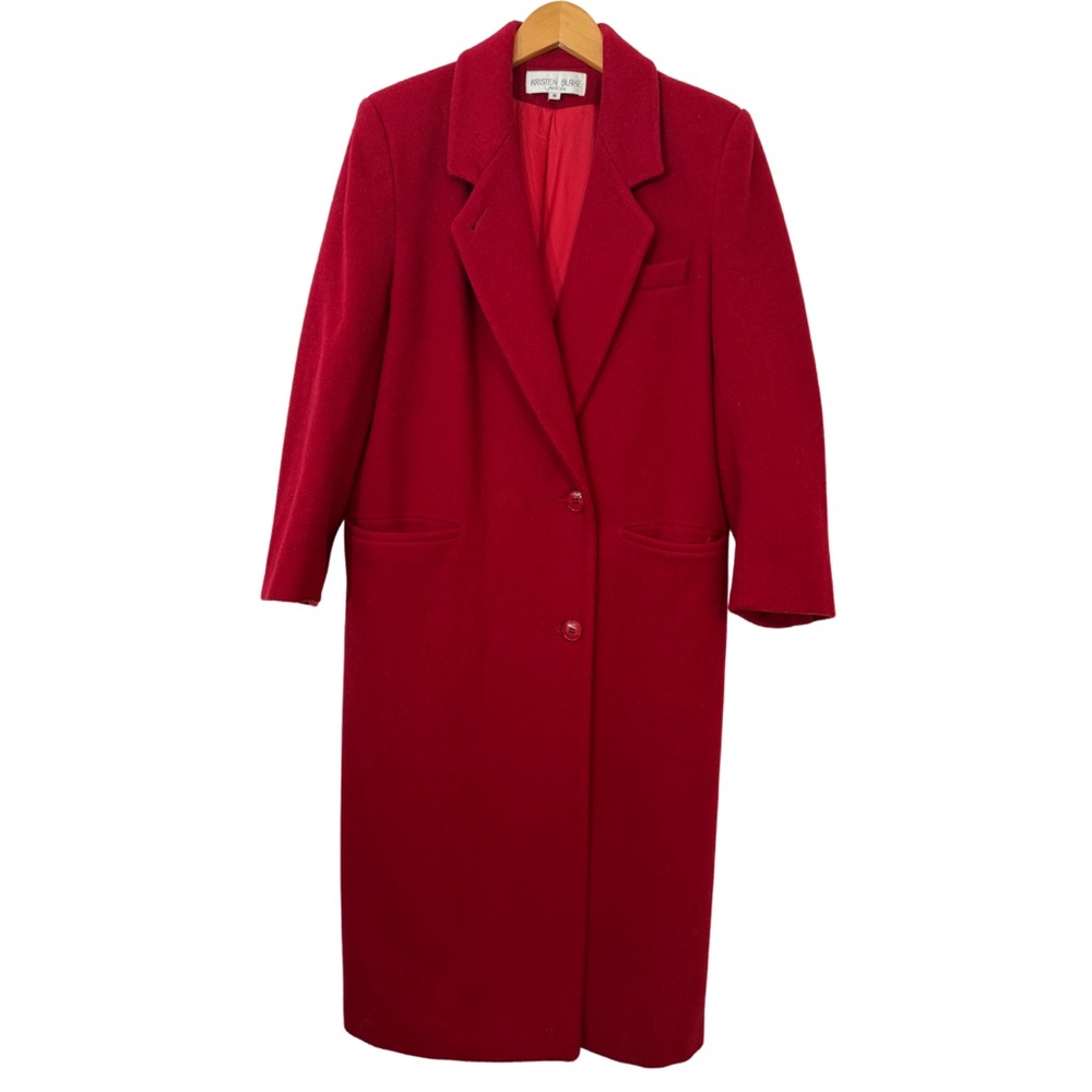 Vintage Kristen Blake Red Long Wool Over Coat Size 6P, Holidays Classic Winter